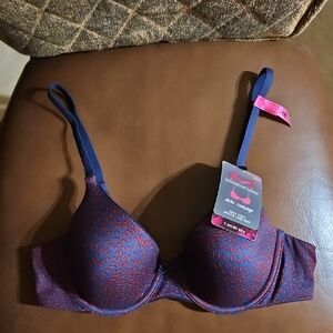 Maidenform Comfort Devotion Demi T-Shirt Underwire Blue Red Bra Lightly Lined